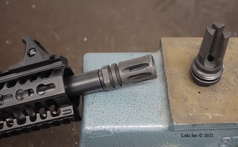 AR pistol, flash hider and ASR flash hider prior to ASR flash hider installation