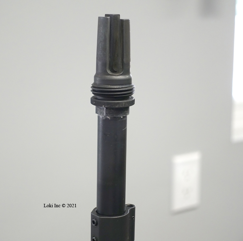 ASR flash hider installed on AR pistol barrel