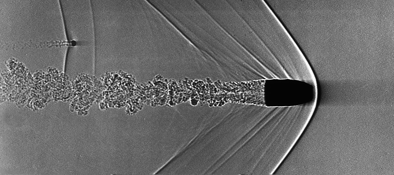 Projectile shadowgraph for subsonic versus supersonic ammunition article