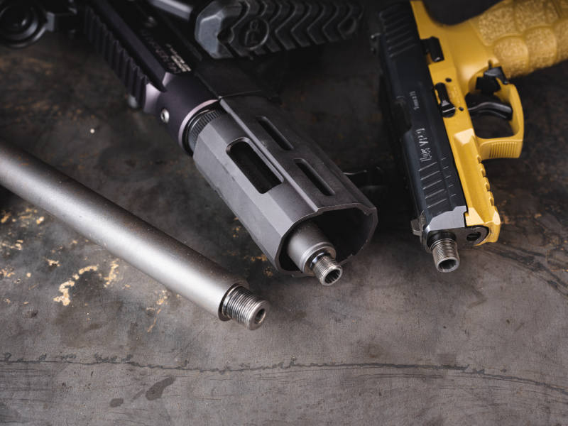 How to attach a suppressor - threaded barrels on three firearms