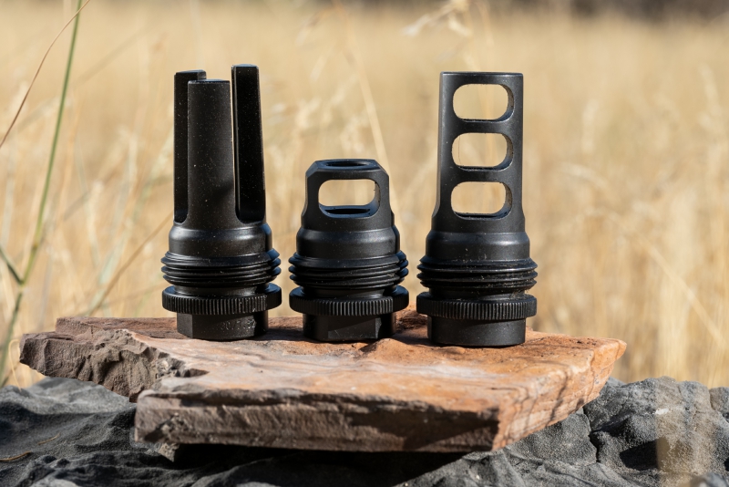 SilencerCo ASR muzzle devices: flash hider, single port muzzle brake, and 3-port muzzle brake