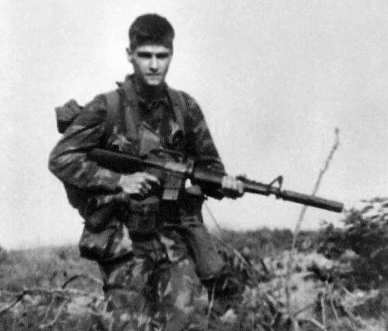 A US Army Long Range Recon Patrol (LRRP) soldier with a suppressed M-16. (US Army)