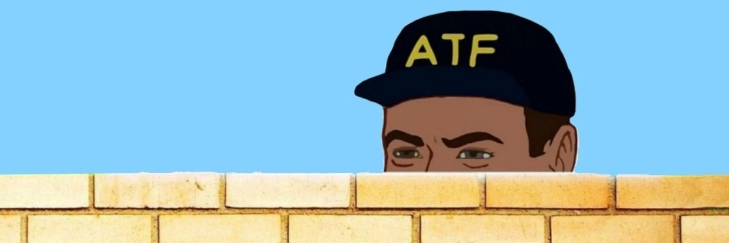 Gun Memes: cartoon image of atf agent looking over a brick wall