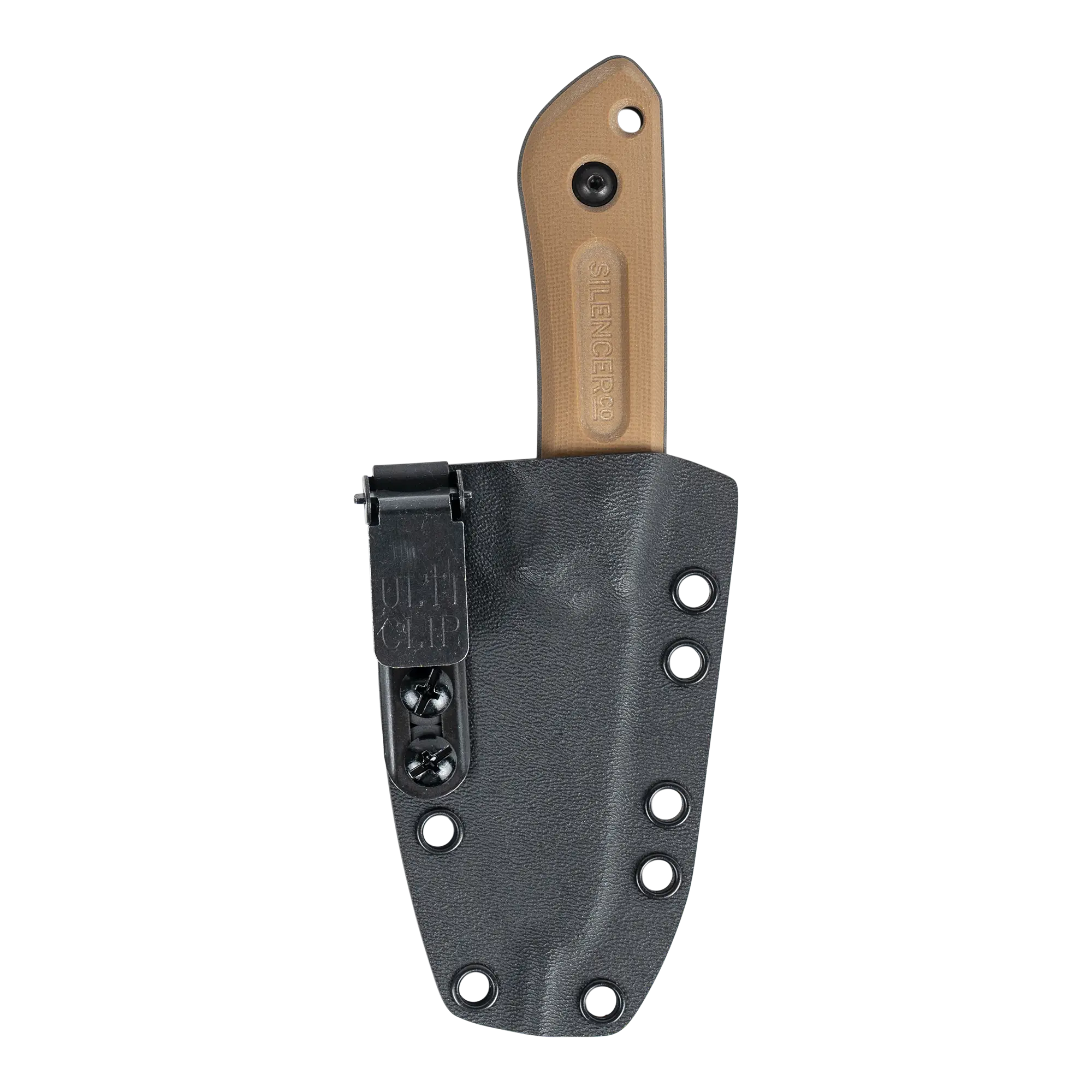 SilencerCo X Schwarz Overland Sport Knife Sheaved.